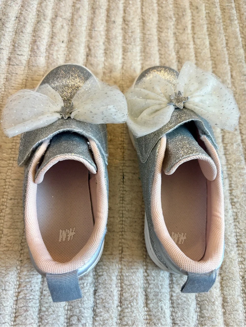 H&M Silver Glitter Kids Slip-On Sneakers with Tulle Bow